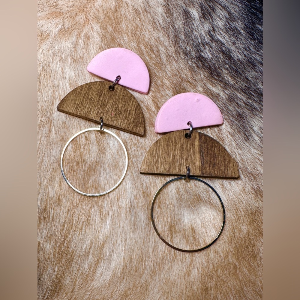 Artisan Geometric Lilac Wooden Dangle Earrings